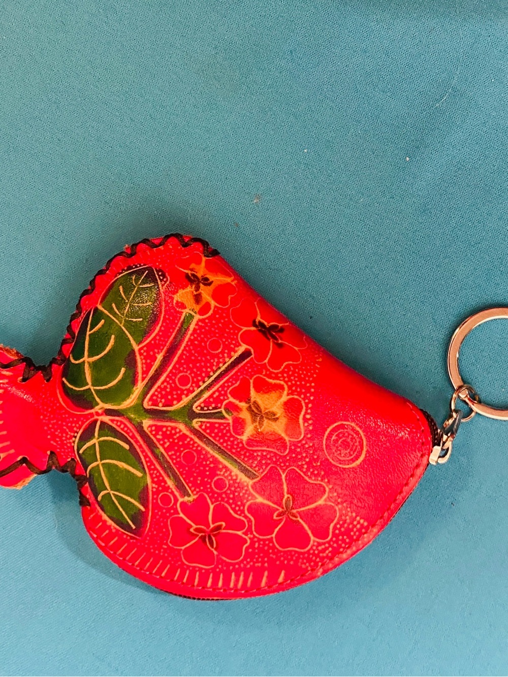 Floral Leather Keychain Coin Purse - Picture 3 of 4
